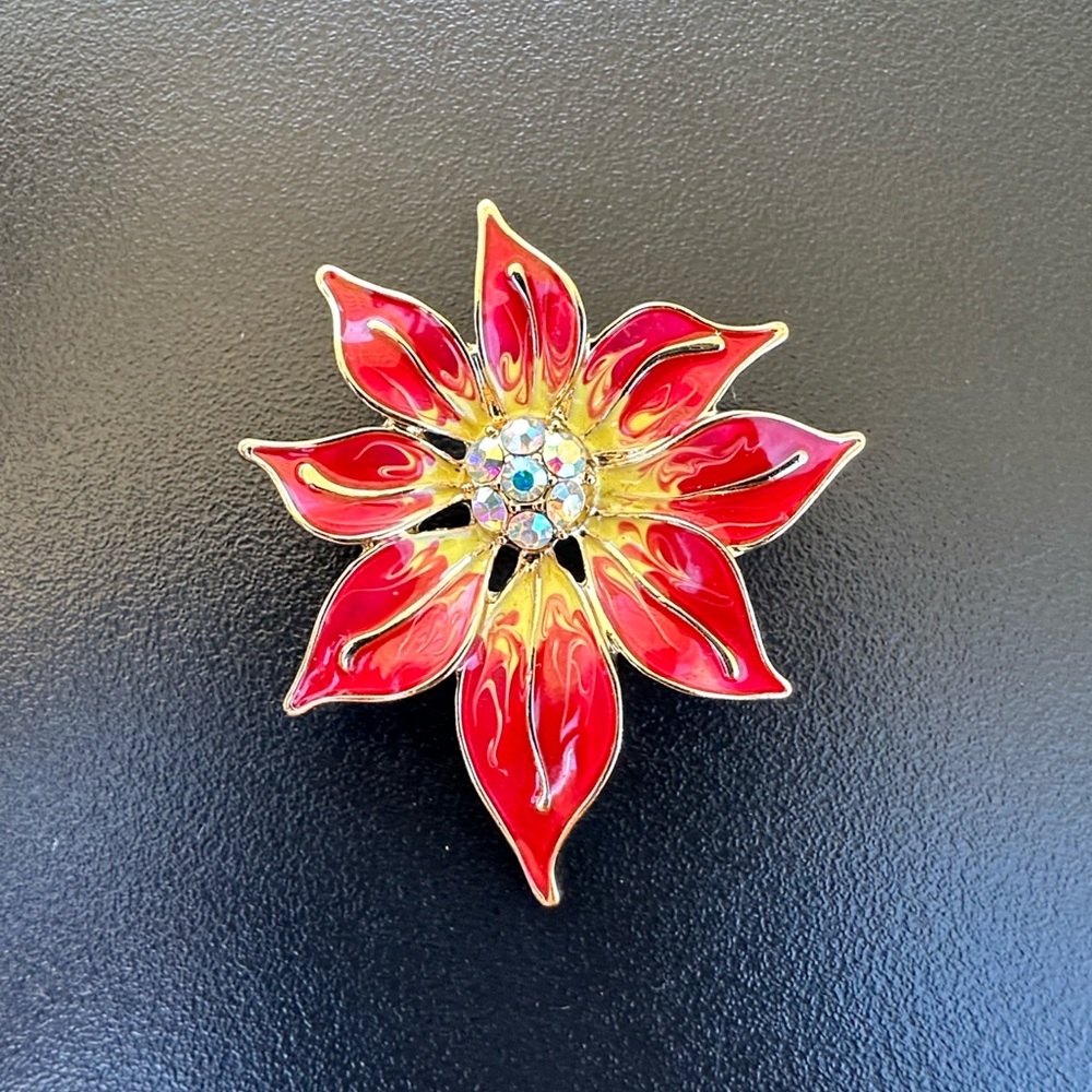 Vintage Red Poinsettia Brooch
